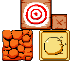 Cheese Ball Block, Rock Block, Target Block, and Desert Destroyable - Pizza Tower