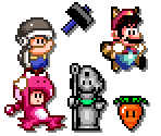 Mario, Luigi, Toad & Toadette (SMB3, SML1/2 Power-Ups) (SMW-Style) - Mario Customs