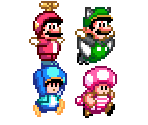 Mario, Luigi, Toad & Toadette (NSMB Series Power-Ups, SMW-Style) - Mario Customs