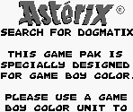 Game Boy Error Message - Asterix: Search for Dogmatix