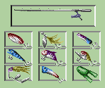 Fishing Rod & Lure Select Screen Elements - Super Real Fishing (JPN)