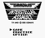 Konami Logo, Title Screen Elements & Weapon Select Screens - Gradius: The Interstellar Assault / Nemesis II: The Return of the Hero