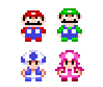 Mario, Luigi, Toad and Toadette (SMW Overworld-Style) - Mario Customs